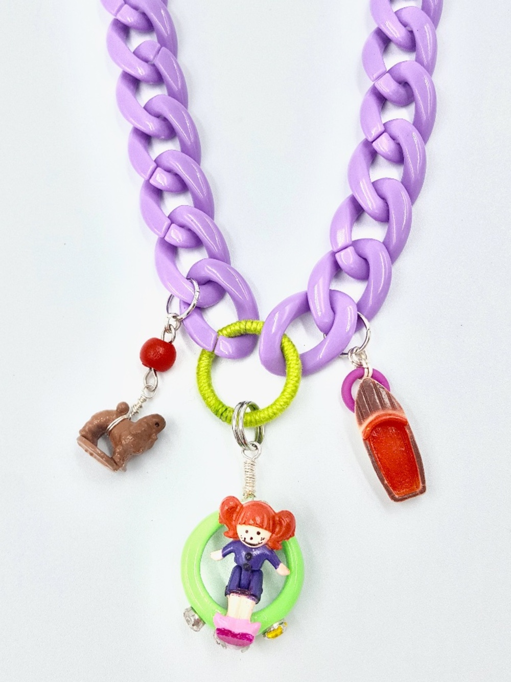 Betty’s Club Doll, Dog & Boat Pendant Purple Chain Necklace